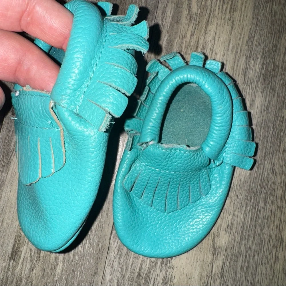 Chic Cream and Teal Kids Moccasins